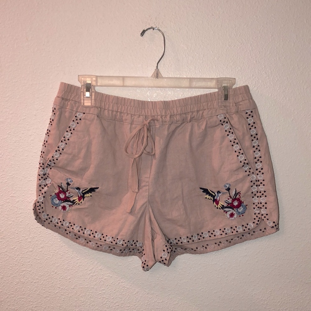 Loft outlet linen blend shorts with embroidery detail